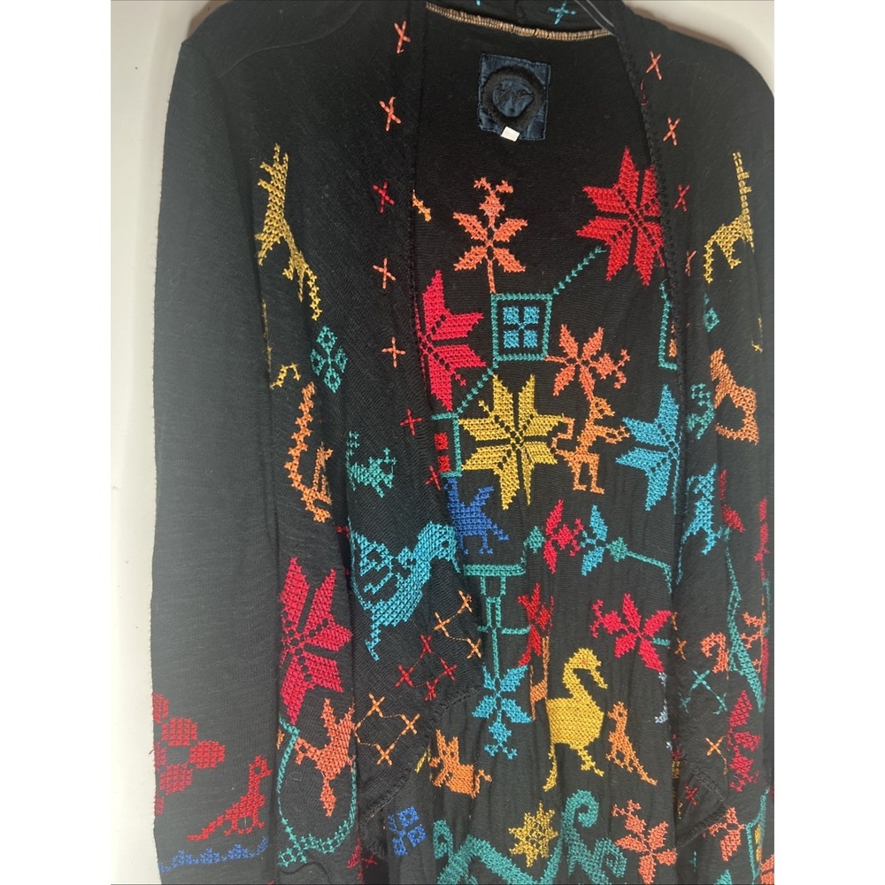 Johnny Was Sweater Kimono Embroidered Floral Cardigan VTG Duster Pockets Sz S - Picture 3 of 16